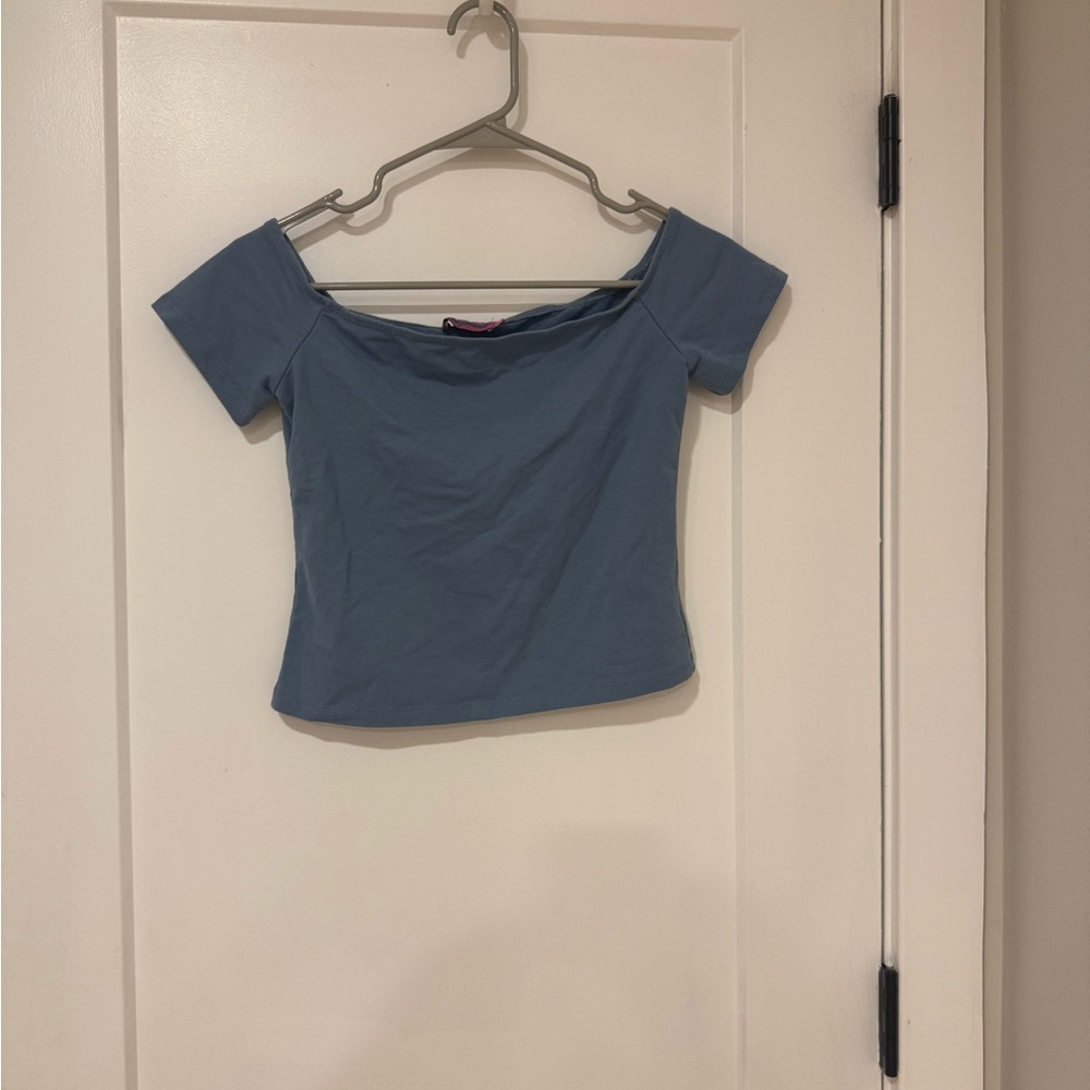 Edikted Blue Off-Shoulder Crop Top
